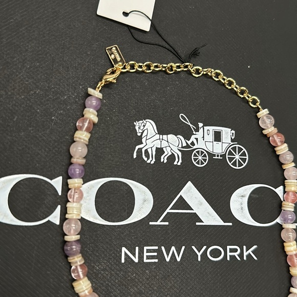 NWT Coach Rexy Coin Beaded Choker Necklace Gem Stone Charm Adjustable Dinosaur - Picture 8 of 10